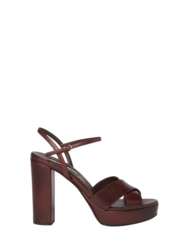 Miu Miu Women's Leather Platform Sandals - Brown
