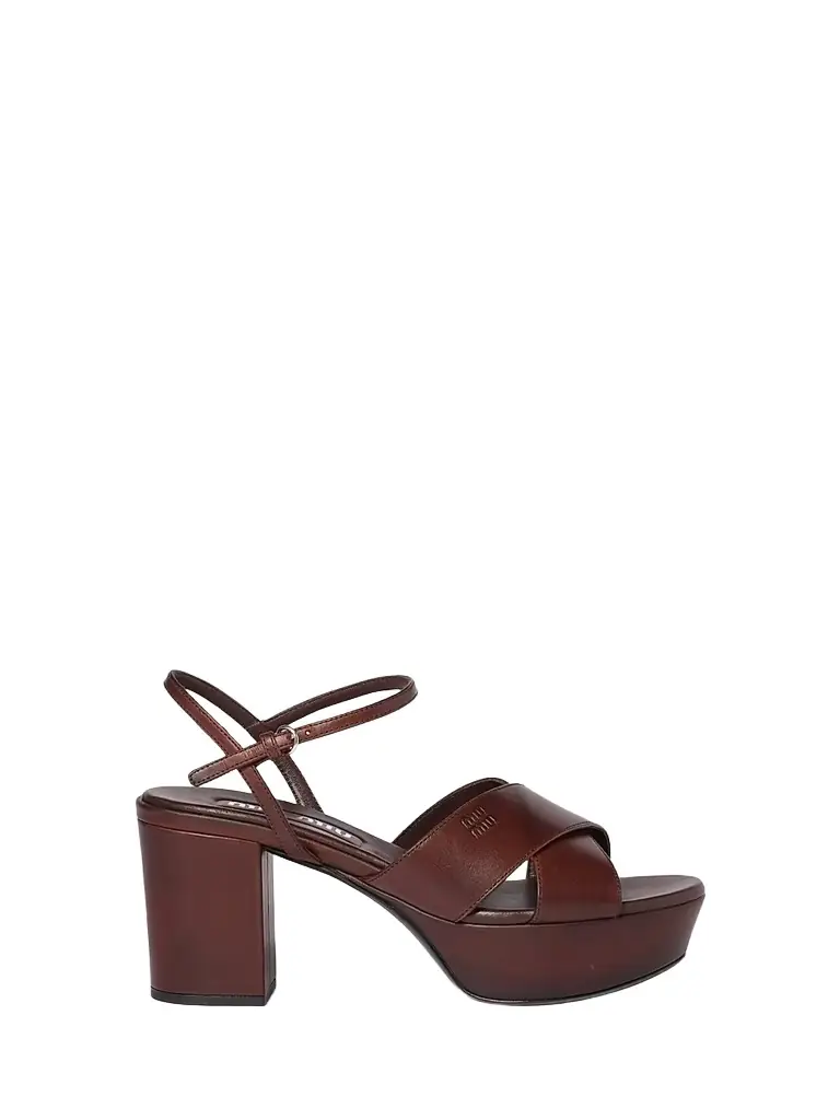 Miu Miu Women's Leather Platform Sandals - Brown
