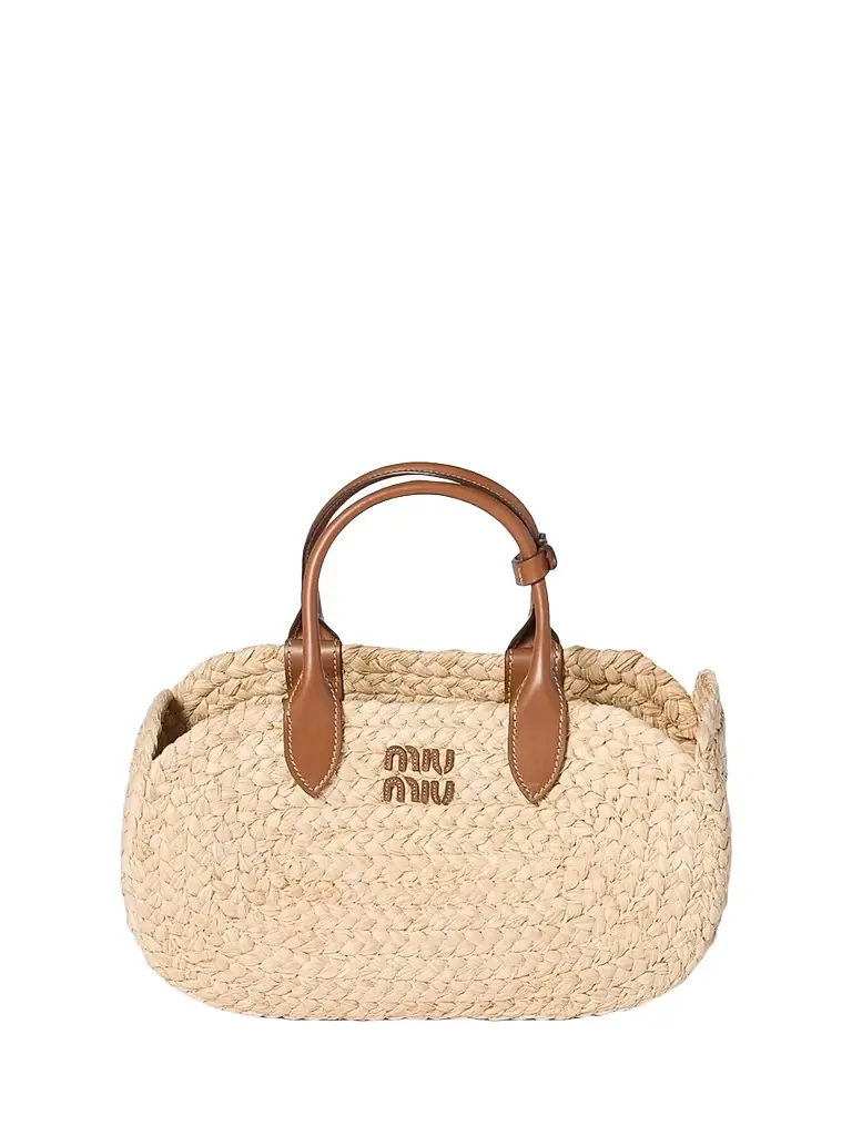 Miu Miu Women's Raffia Top Handle Bag - Beige Khaki