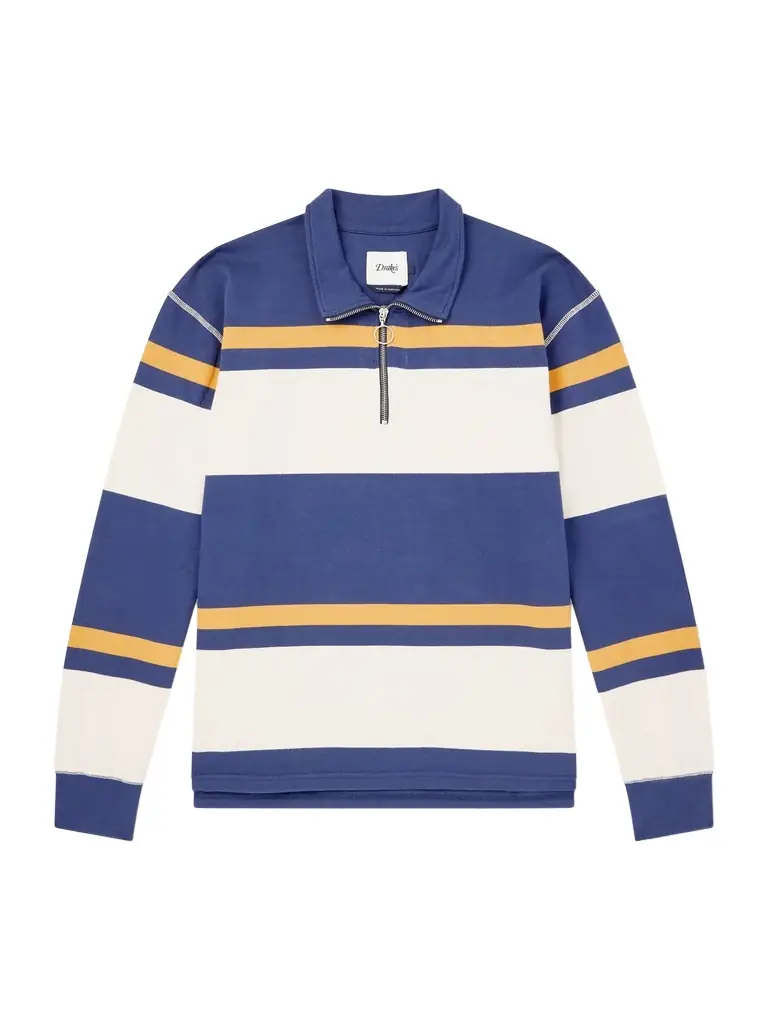 Drake's Striped Cotton-Jersey Half-Zip Polo Shirt - Men