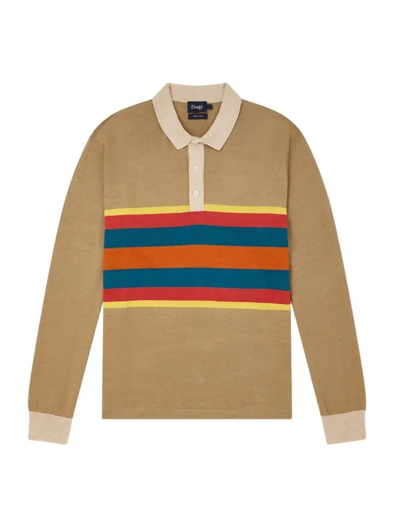 Drake's Striped Linen and Cotton-Blend Polo Shirt - Men