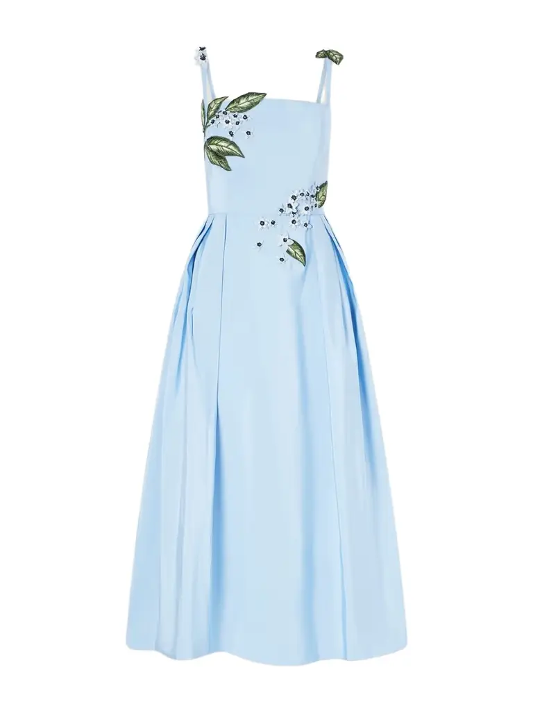 Oscar de la Renta Floral-embellished Silk Midi Dress