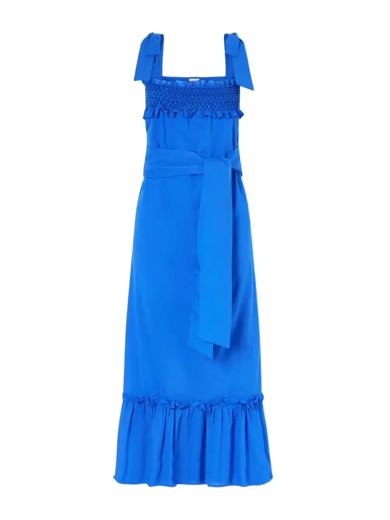 Loretta Caponi Armida Belted Ruffled Smocked Cotton-poplin Maxi Dress