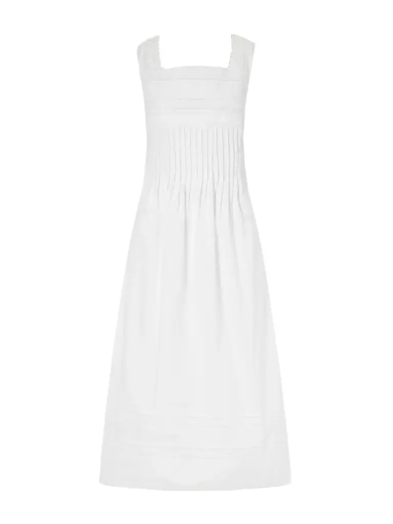 Loretta Caponi Lalla Ruched Broderie Anglaise-trimmed Cotton-poplin Maxi Dress