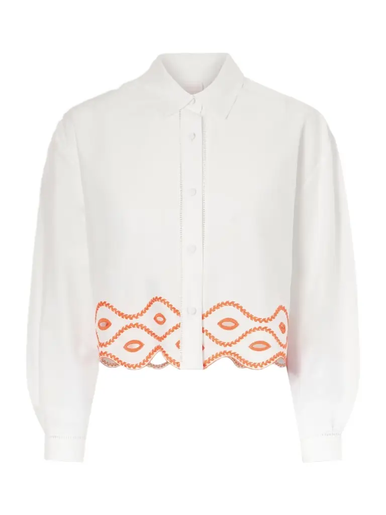 Loretta Caponi Assia Cropped Broderie Anglaise-trimmed Cotton-voile Shirt