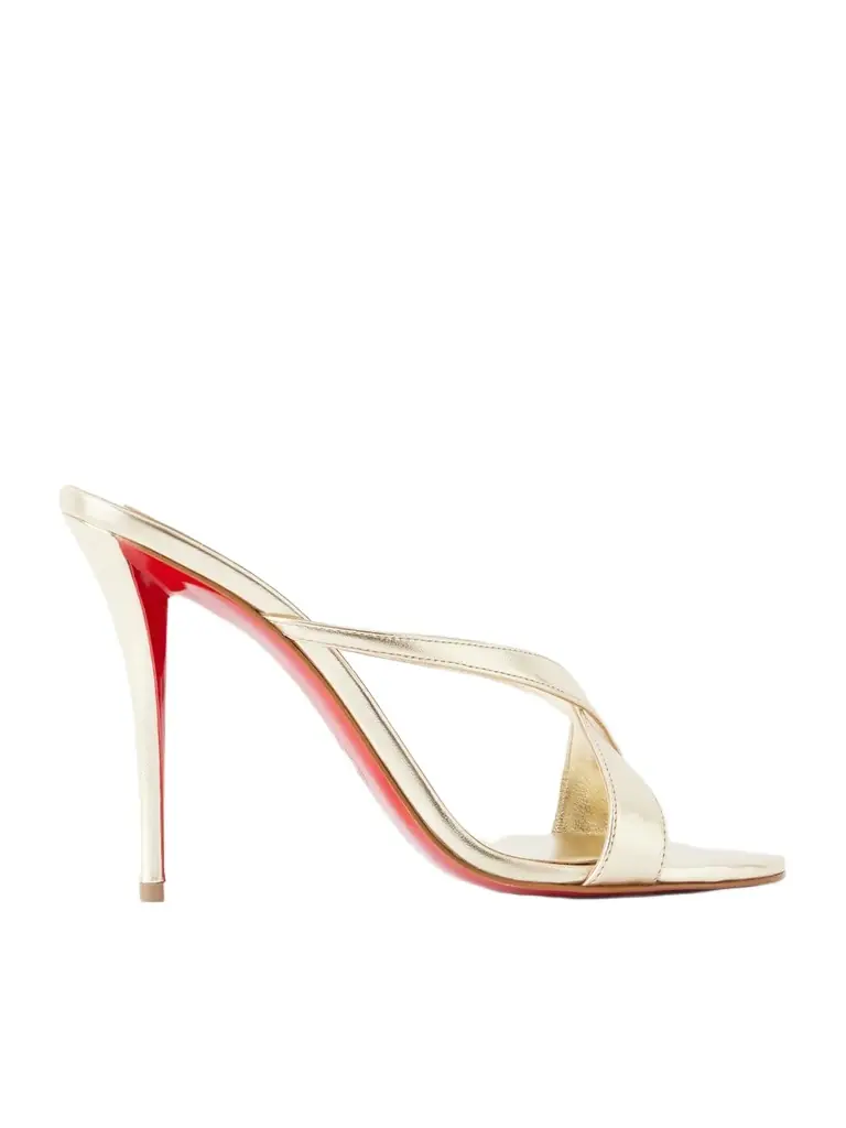 Christian Louboutin Mulazee Cross 100 Metallic Leather Mules