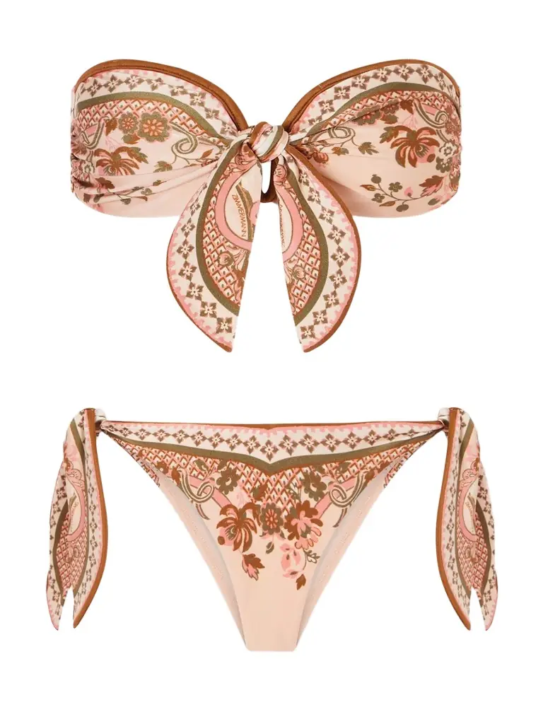 Zimmermann Aster Strapless Knot-detailed Printed Bikini