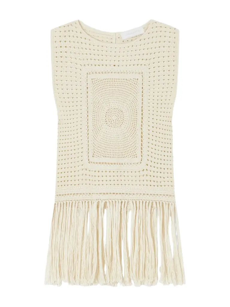 Indra Fringed Crocheted Cotton Tank Top