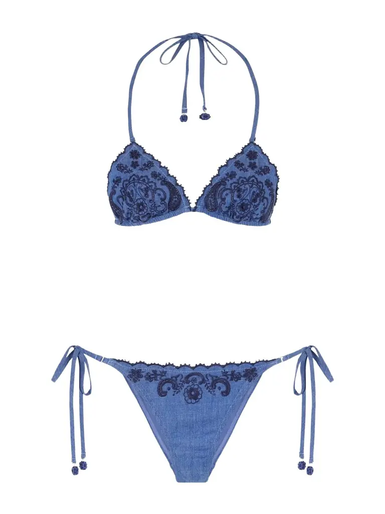 Zimmermann Aster Scalloped Embroidered Denim Bikini