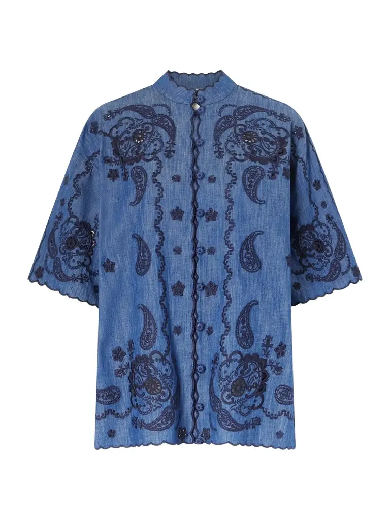 Zimmermann Aster Embroidered Denim Shirt