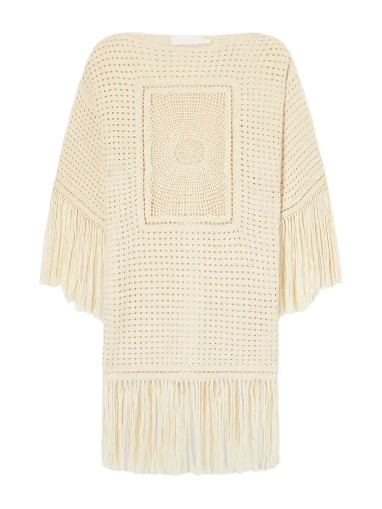 Zimmermann Indra Fringed Crocheted Cotton Mini Dress