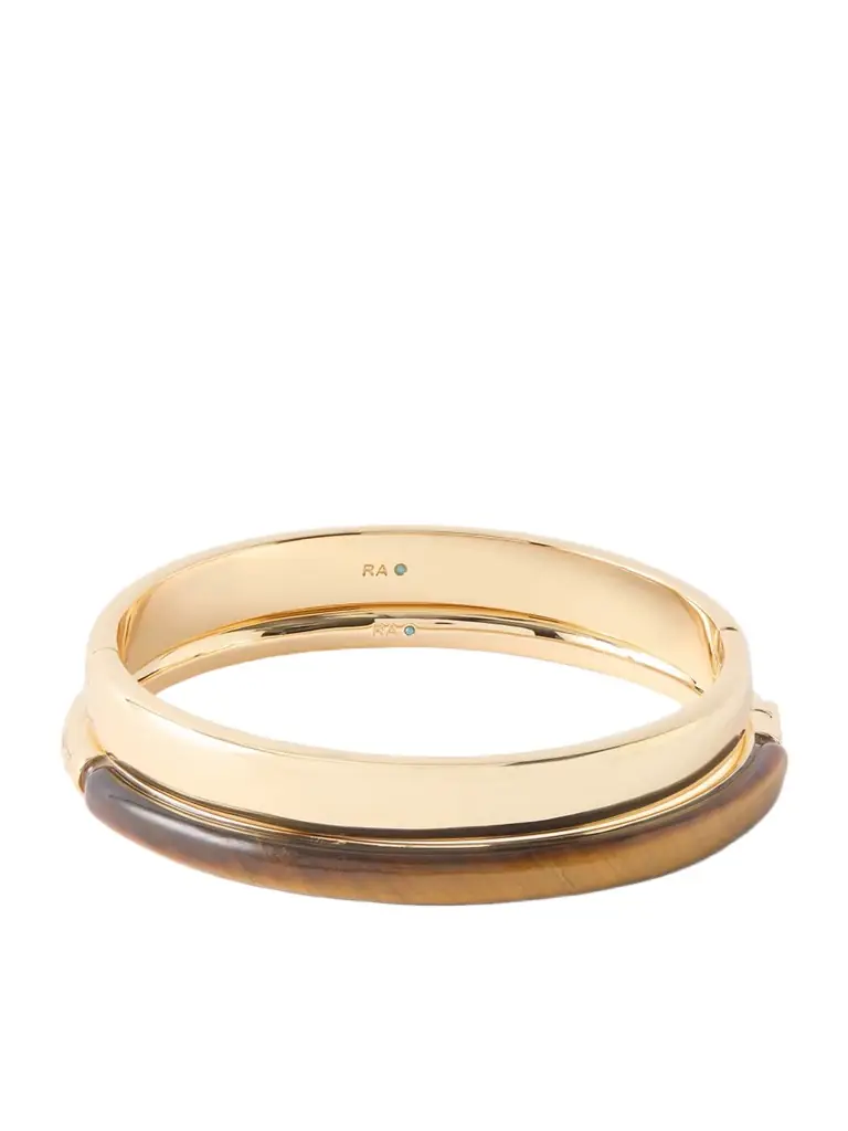 Roxanne Assoulin The Classic Stone Hinge Set Of Two Gold-tone Tiger's Eye Bangles