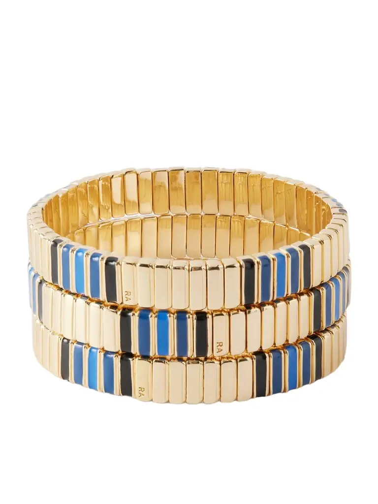 Roxanne Assoulin Very Well Done Snaked Set Of Three Gold-tone And Enamel Bracelets