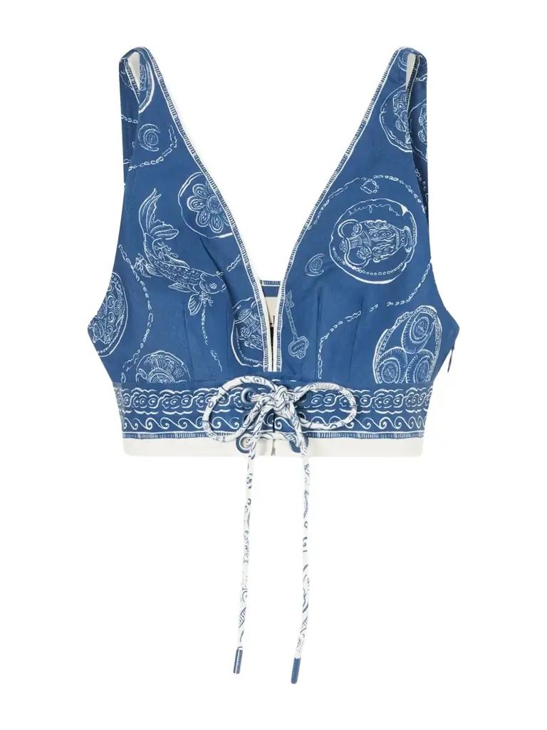 ALÉMAIS Lucky Cropped Printed Linen Top