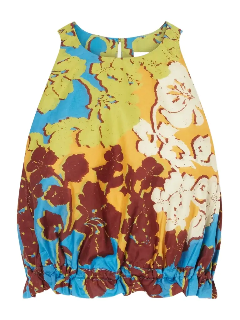 ALÉMAIS Splice Cropped Floral-print Cotton And Silk-blend Top