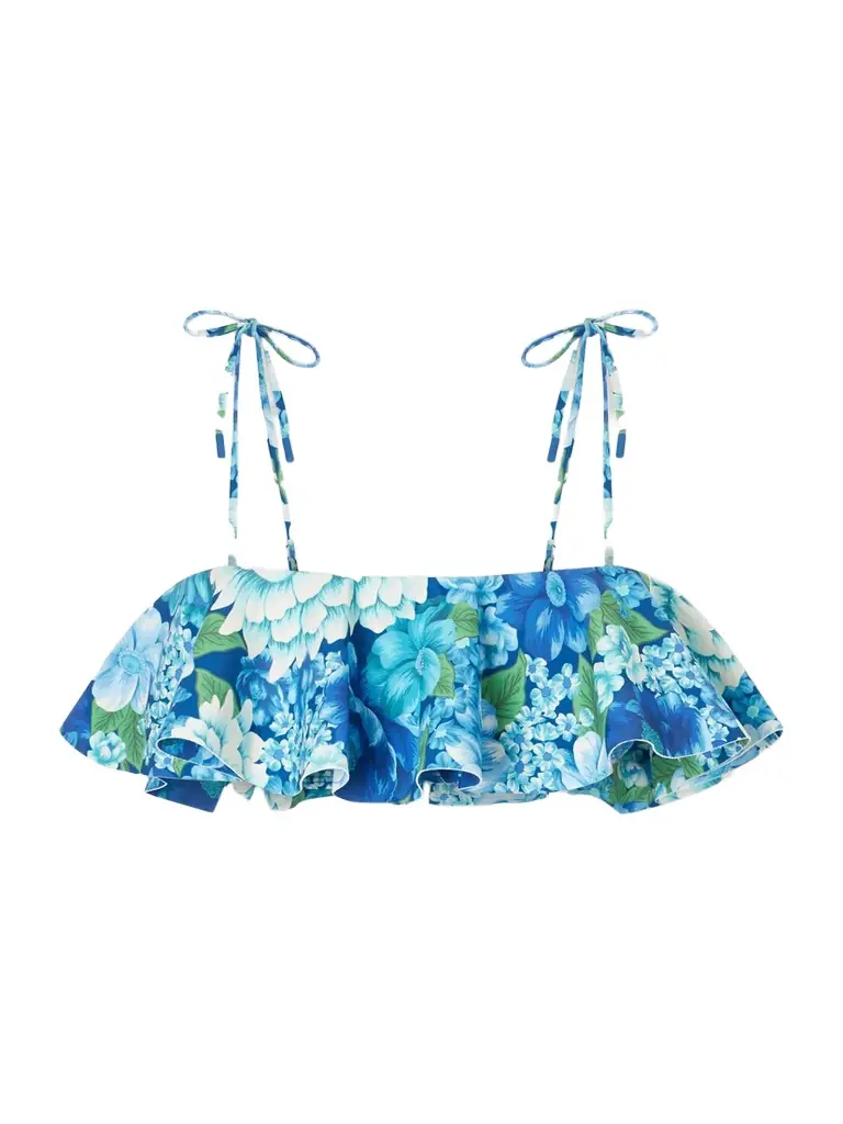 ALÉMAIS Margo Ruffled Floral-print Bikini Top