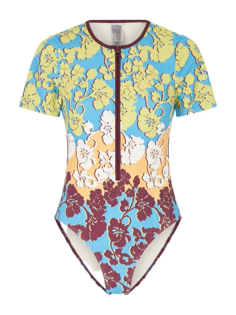 ALÉMAIS Splice Open-back Printed Half-zip Swimsuit