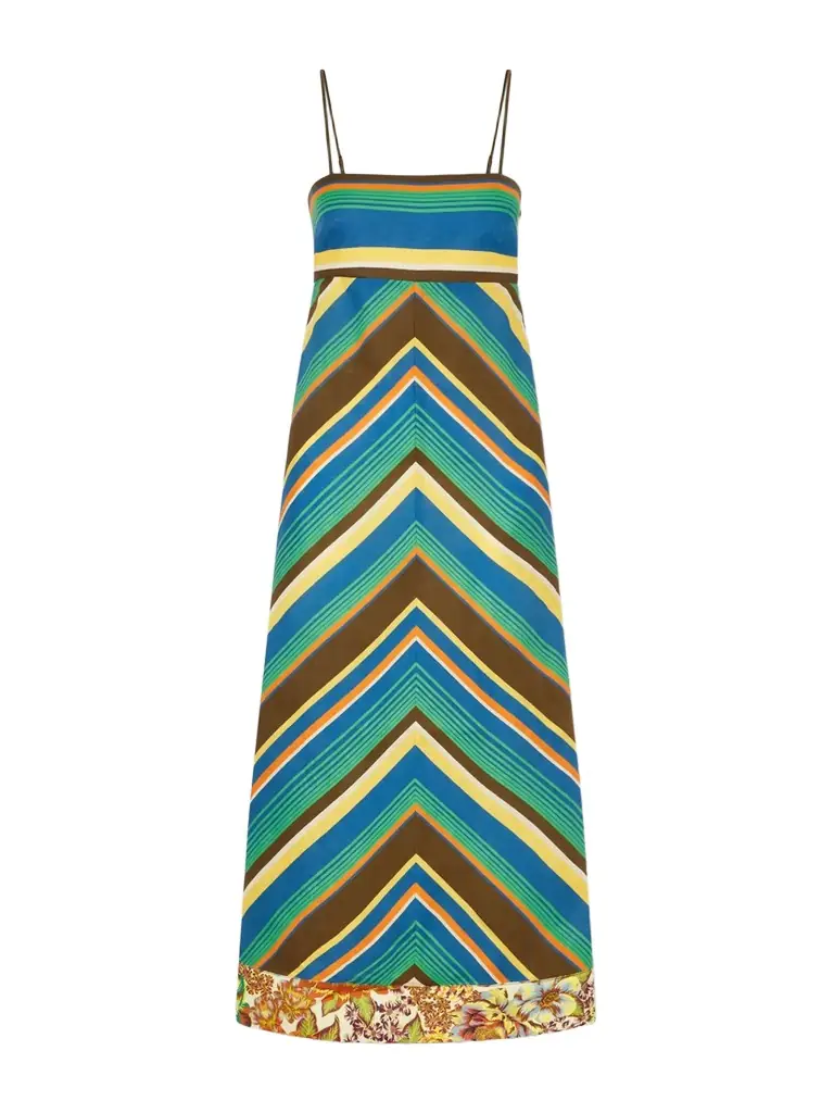 ALÉMAIS Charlie Striped Floral-print Linen Midi Dress