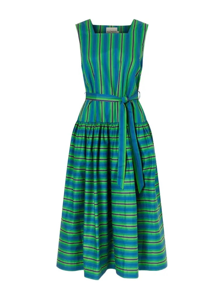 ALÉMAIS Margo Belted Striped Organic Cotton-poplin Midi Dress