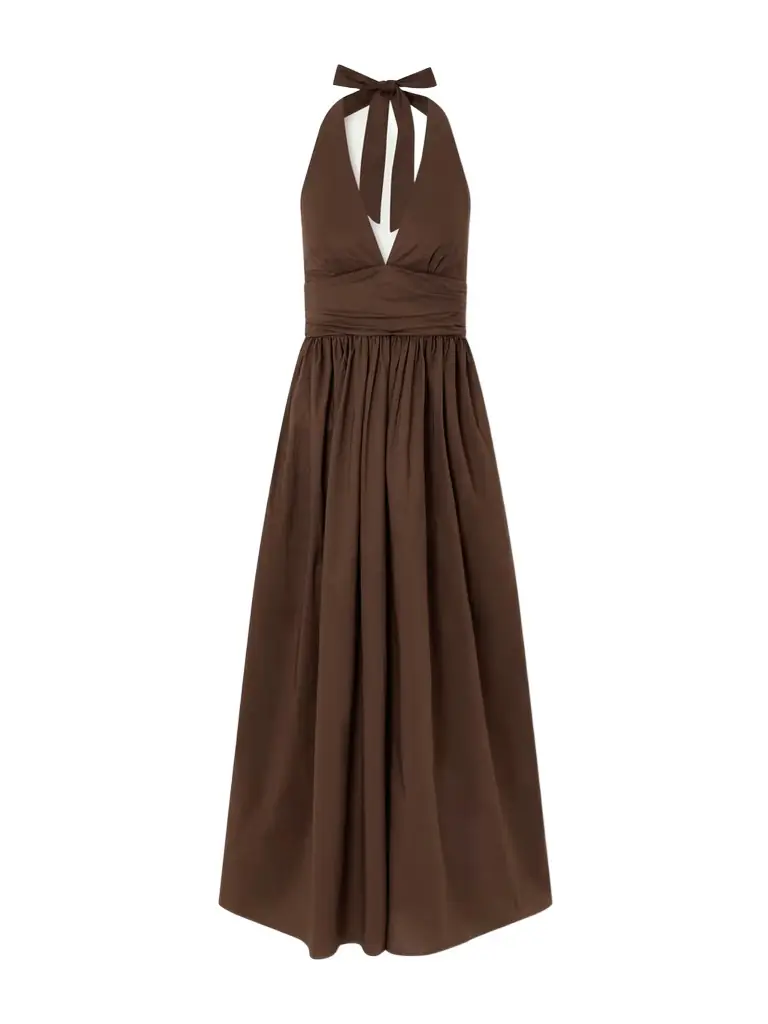 Matteau Gathered Organic Cotton-poplin Halterneck Maxi Dress