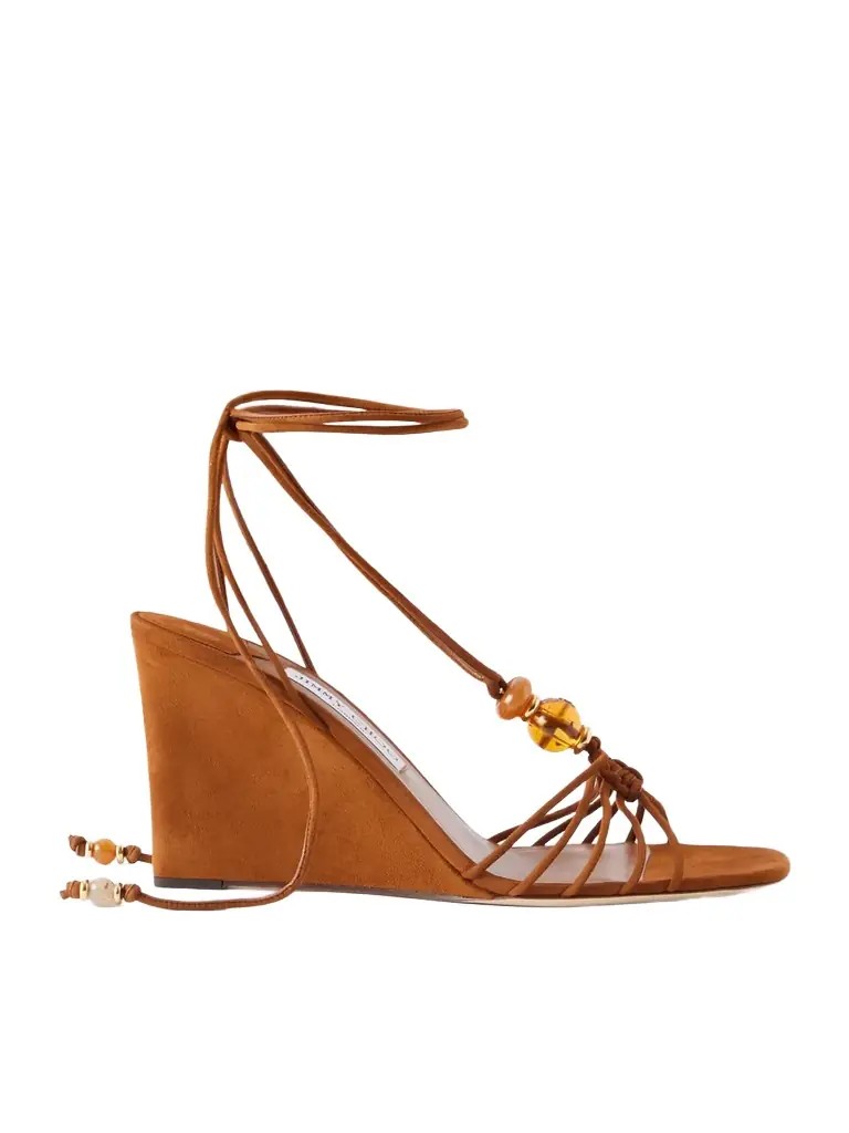Jimmy Choo Lova 85 Embellished Suede Wedge Sandals