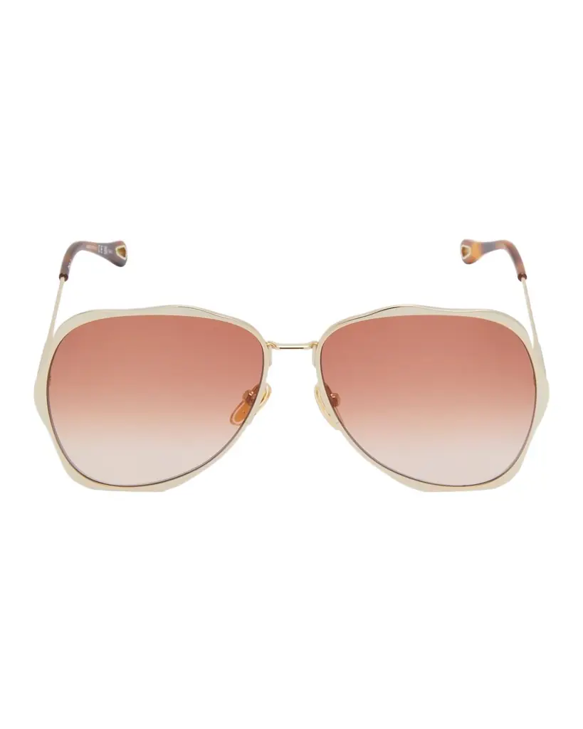 Chloe Golden Tortoiseshell Metal Aviator Sunglasses