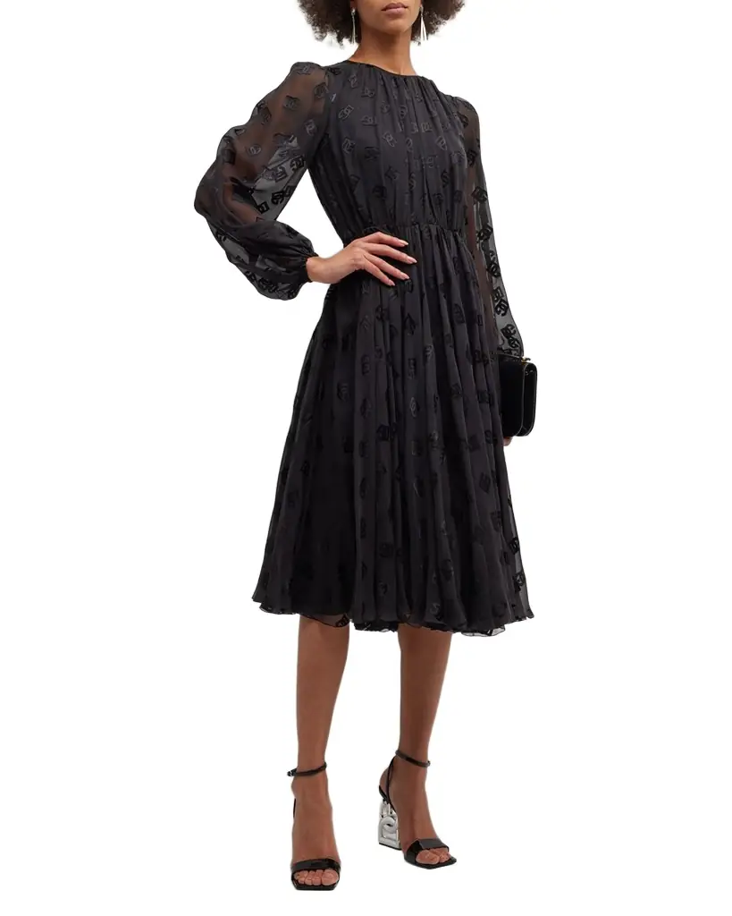 Dolce & Gabbana Sheer Midi Dress with Logo Details