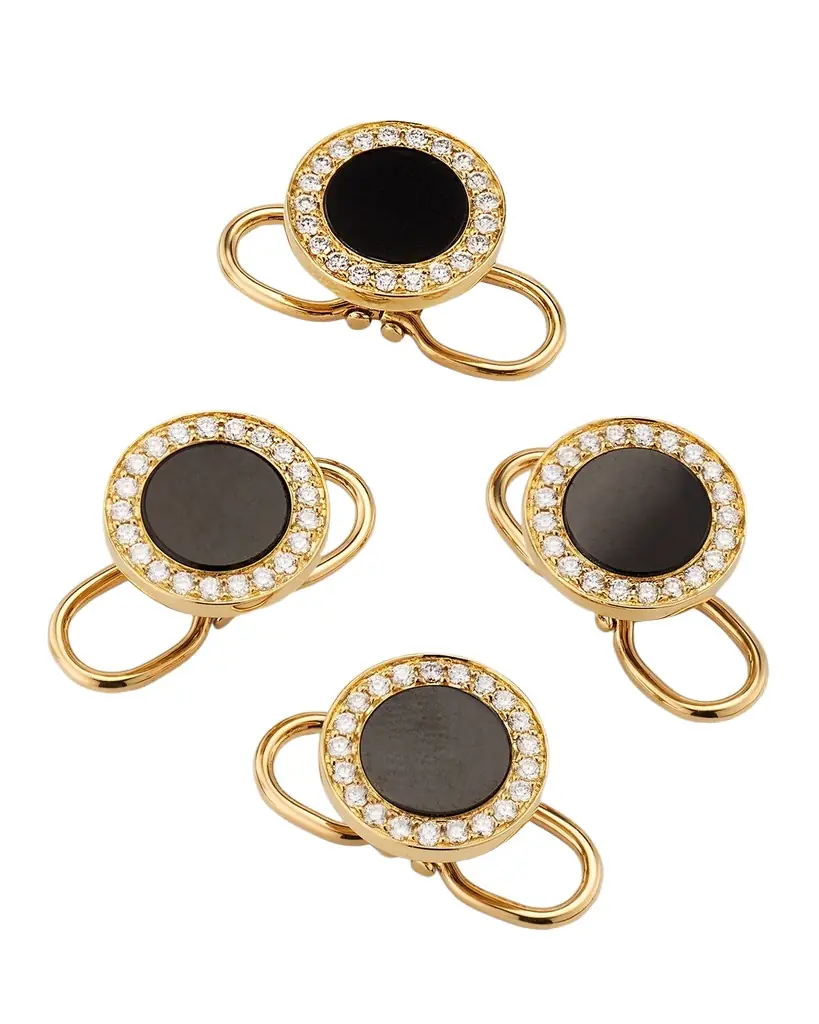 Jan Leslie Men 's 18K Rose Gold Mother Of Pearl and Diamond Tuxedo Studs