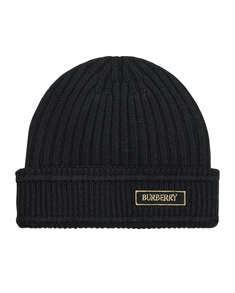 Burberry Men 's Ribbed Wool Logo Beanie Hat