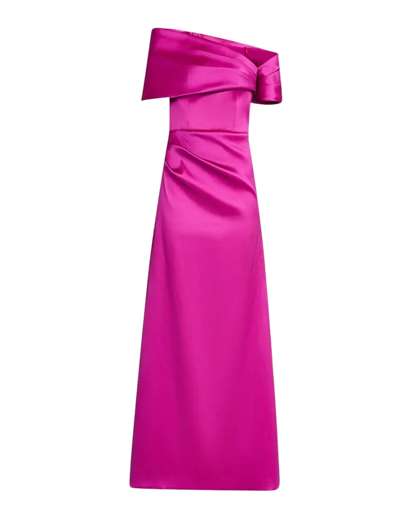 Rickie Freeman for Teri Jon Pleated One-Shoulder Stretch Mikado Gown