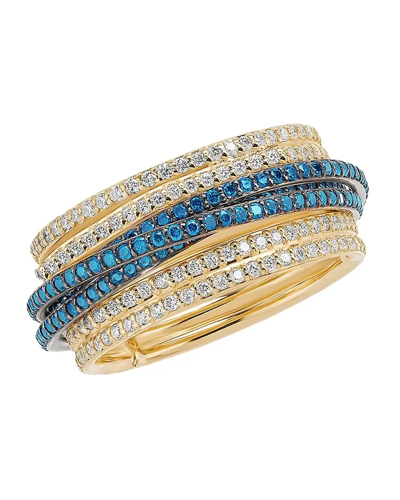 LANA Denim Blue and White Diamond Kinetic Ring, Size 6