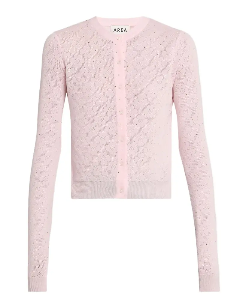 AREA Embellished Girly Flower Pointelle Knit Cardigan