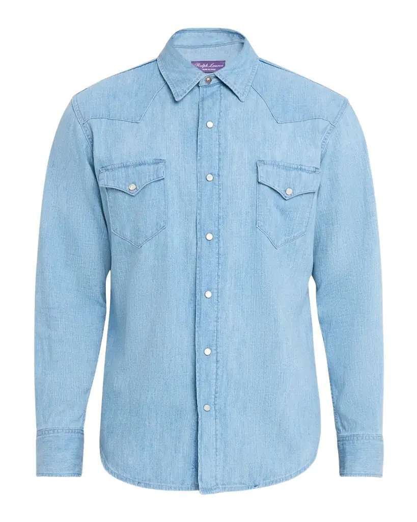 Ralph Lauren Purple Label Cotton-Linen Denim Western Shirt