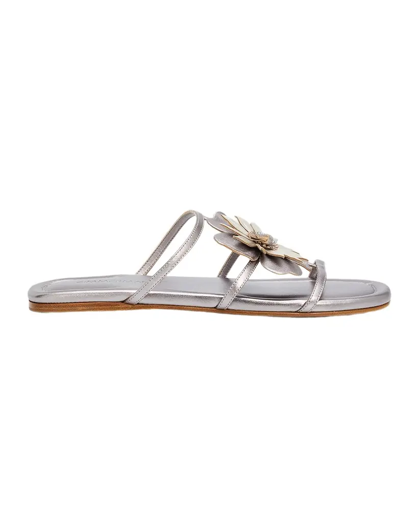 Zimmermann Belara Metallic Leather Flat Slide Sandals