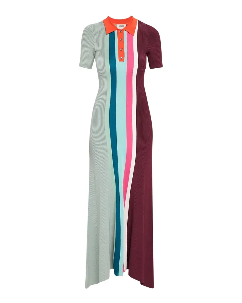 CHRISTOPHER JOHN ROGERS Bowling Colorblock Knit Midi Polo Dress