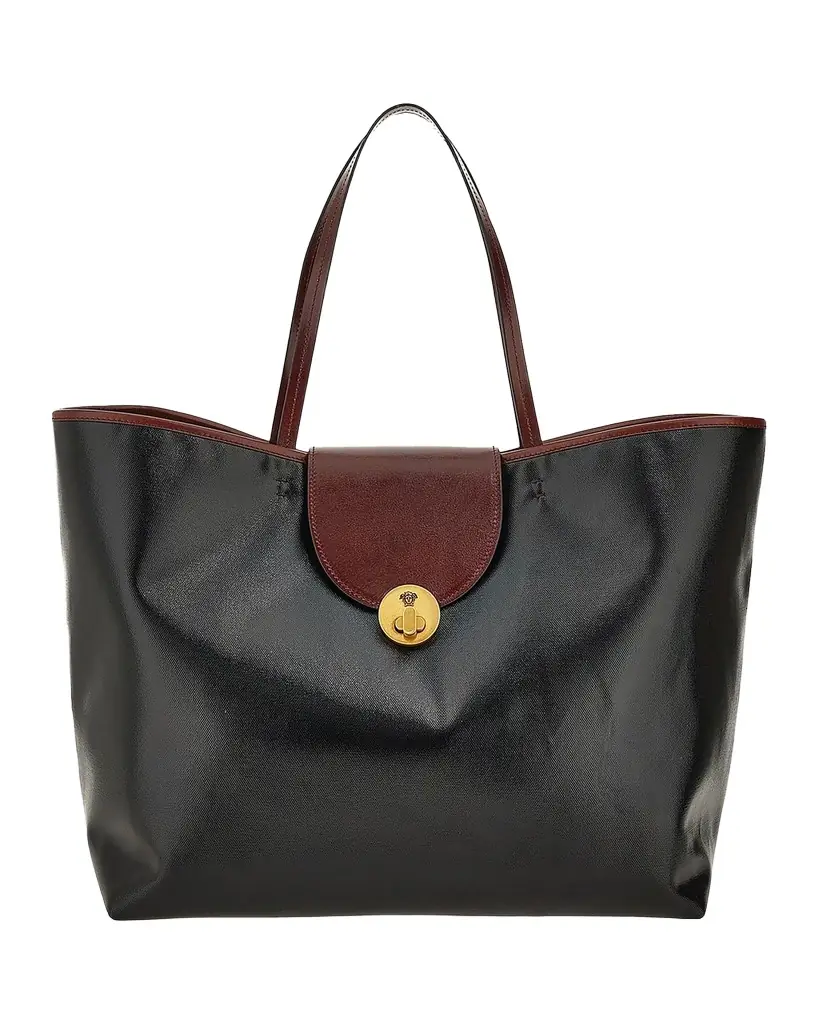 Versace Vivian Large Coated Canvas Leather-Trim Tote Bag