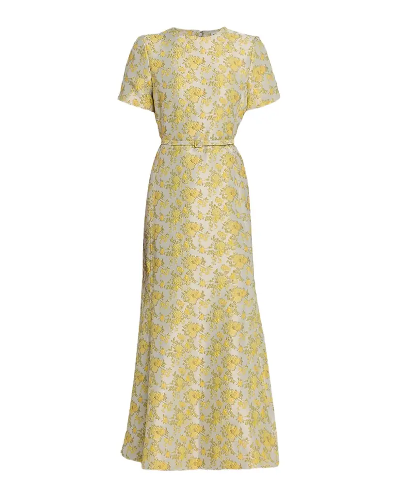 SIMKHAI Caraline Belted Floral Jacquard Maxi Dress