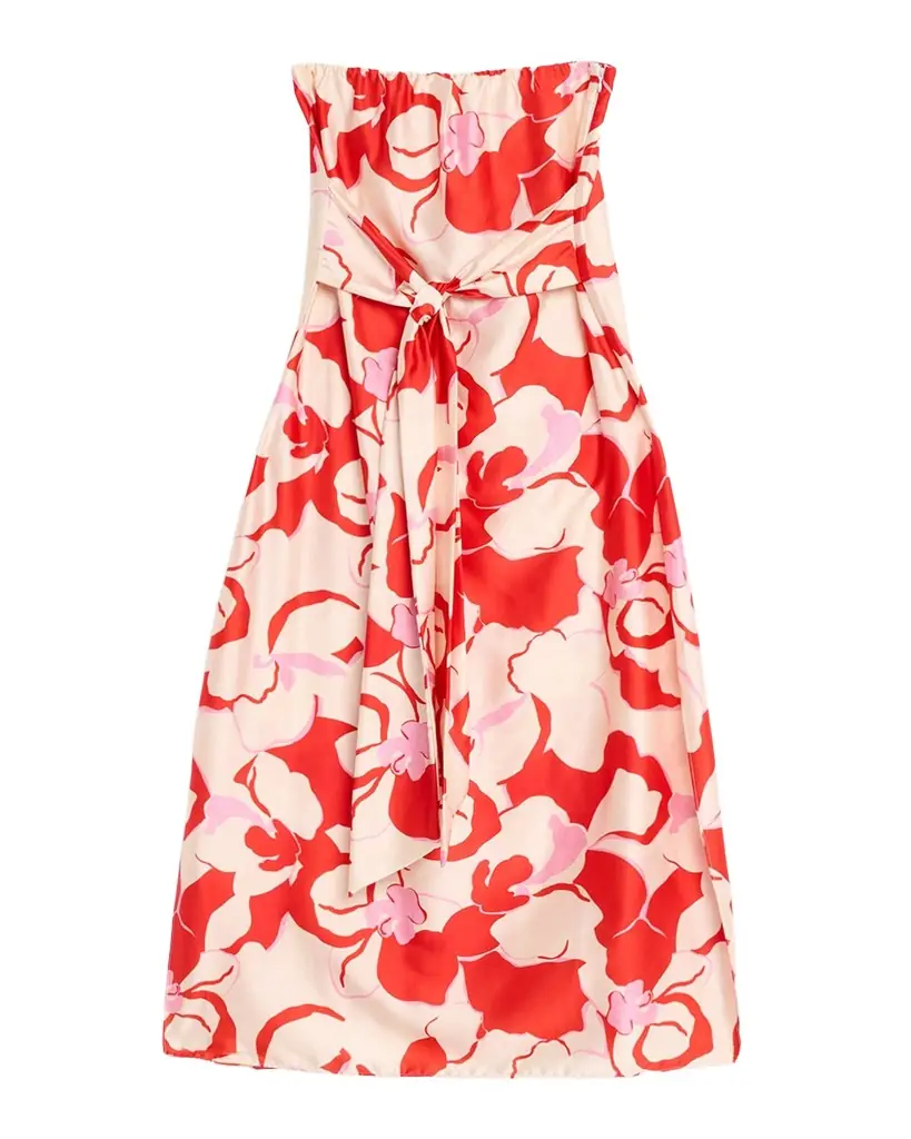 MISA Los Angeles Damalis Strapless Satin Midi Dress