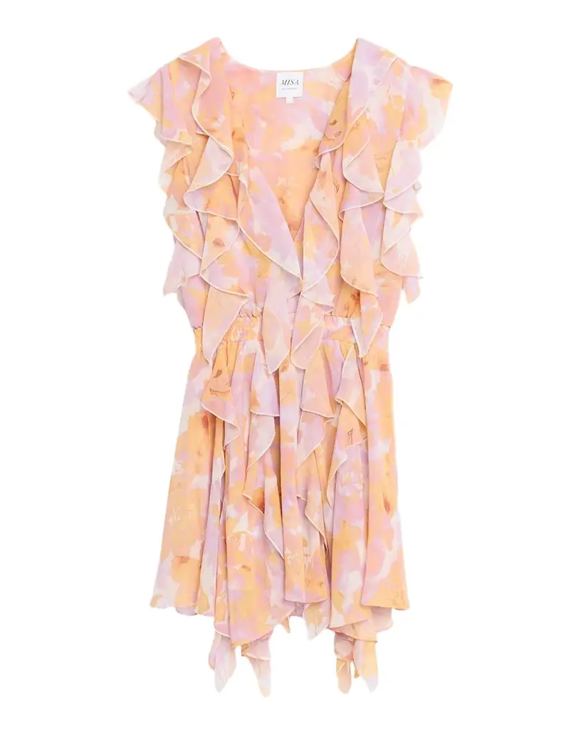 misa los angeles lorena mini floral chiffon dress MISA Los Angeles Lorena Dress in Black