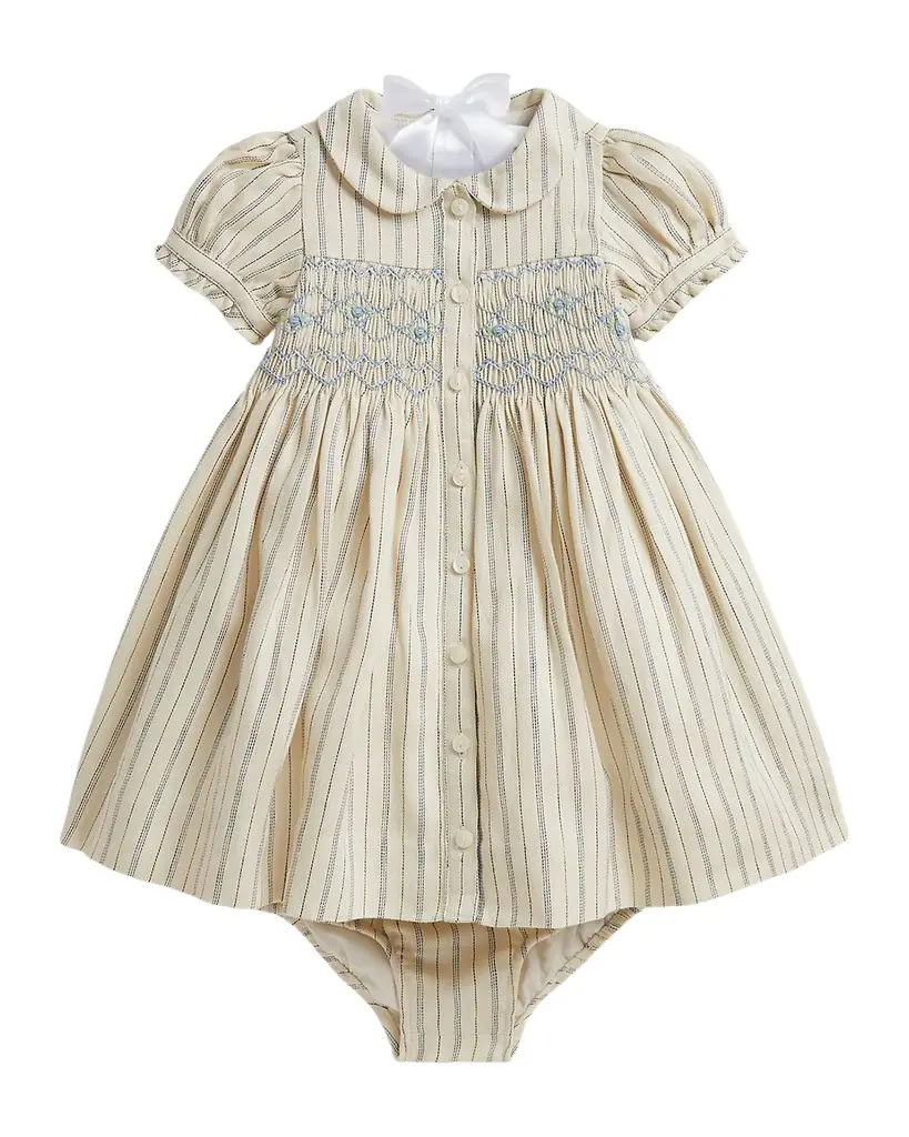 Polo Ralph Lauren Girl 's Striped Linen-Cotton Dress & Bloomers Set, Size 3M-24M