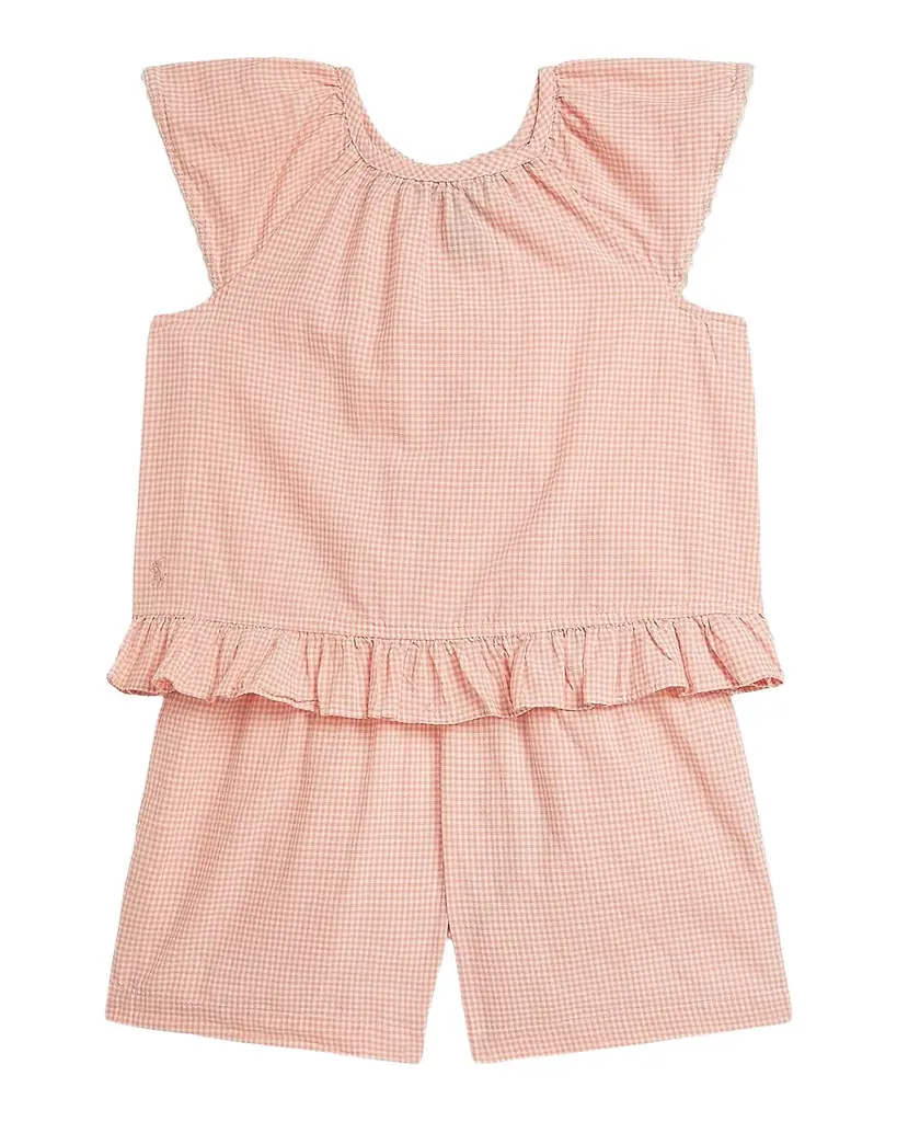 Polo Ralph Lauren Girl 's Gingham Cotton Madras Top & Short Set, Size 2-X