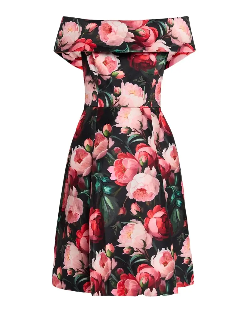 Rickie Freeman for Teri Jon Off-Shoulder Floral Mikado Dress