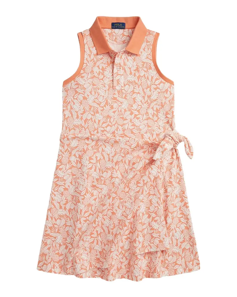 Polo Ralph Lauren Girl 's Pineapple Faux-Wrap Mesh Polo Dress, Size S-XL