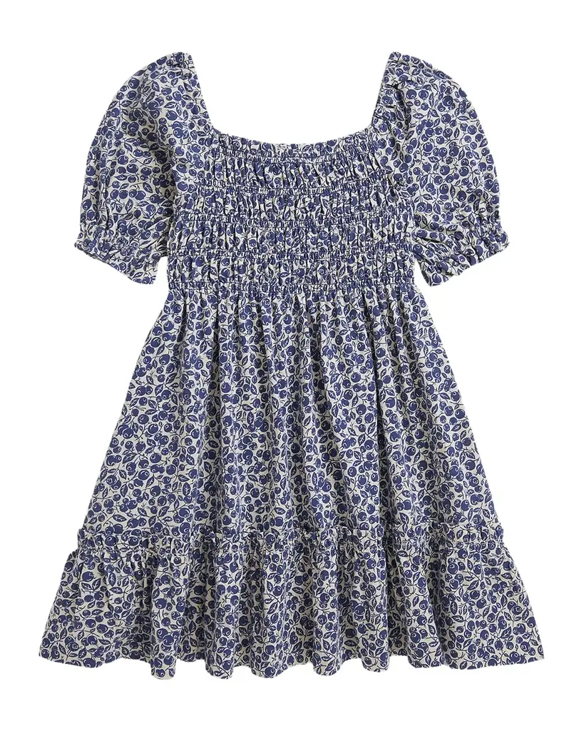 Polo Ralph Lauren Girl 's Smocked Blueberry-Print Cotton Jersey Dress, Size 2-X