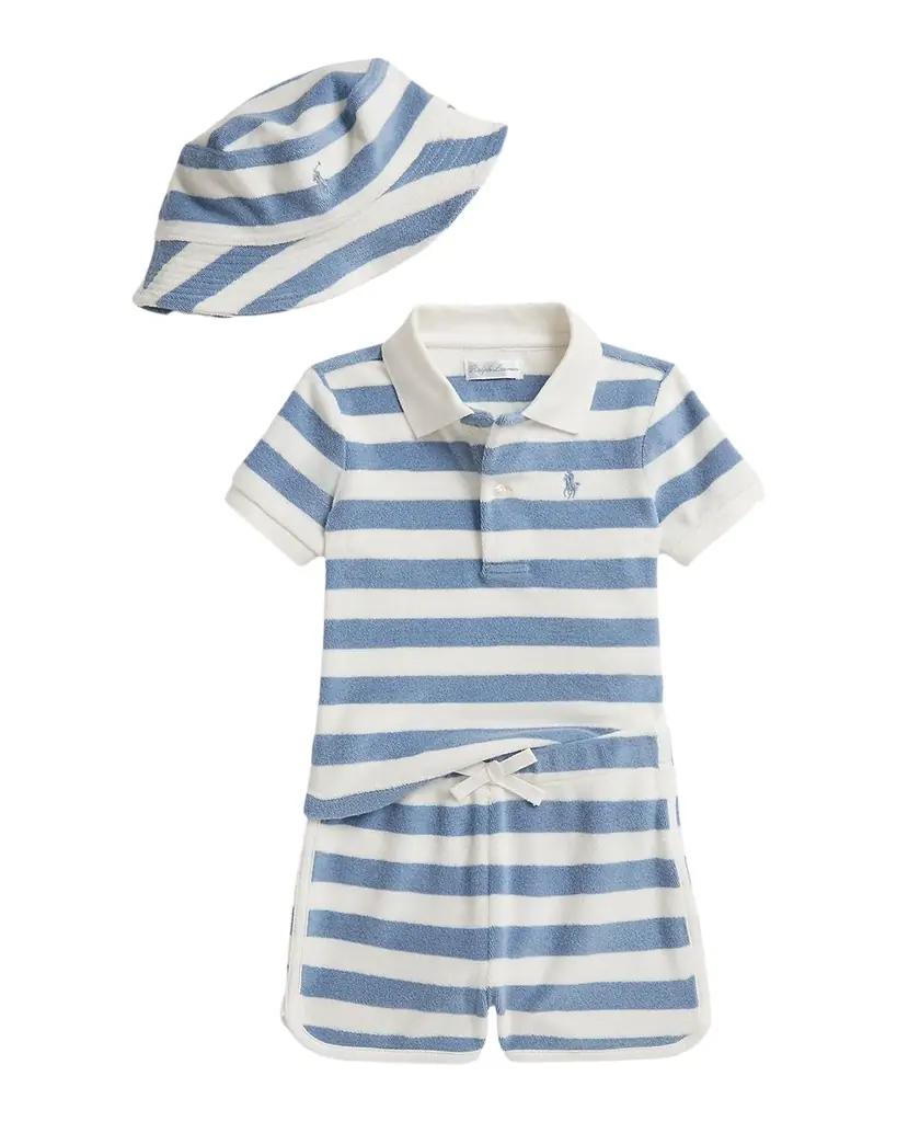 Polo Ralph Lauren Boy 's Striped Terry Polo Shirt, Short & Hats, Size 3M-24M