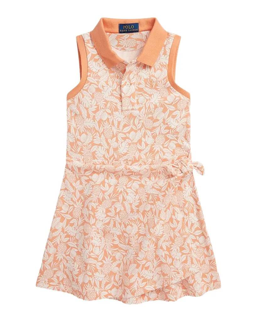 Polo Ralph Lauren Girl 's Pineapple Faux-Wrap Mesh Polo Dress, Size 2-X
