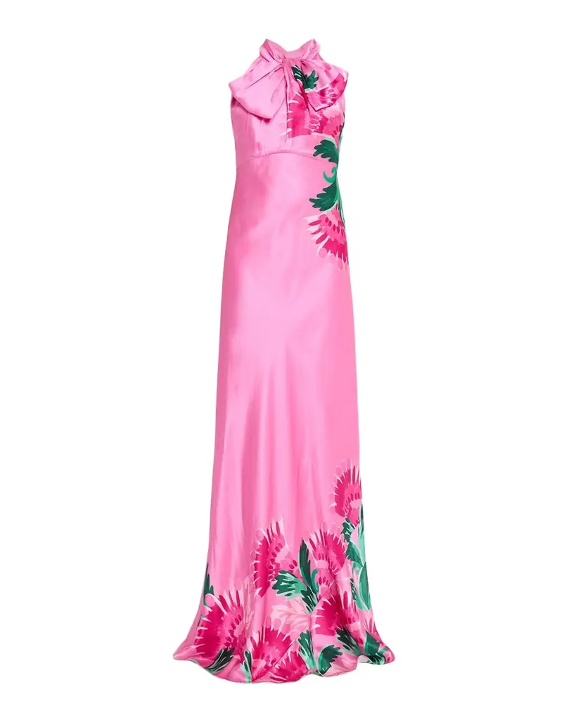 Saloni Suzette Tie-Neck Maxi Dress