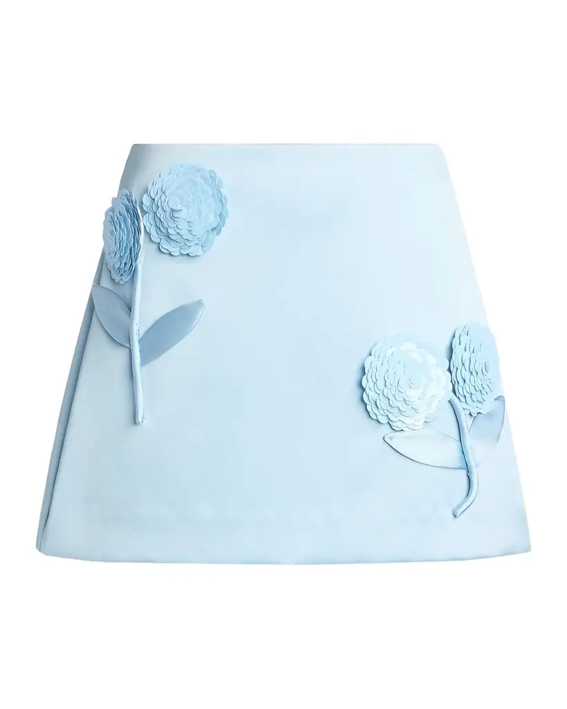 Self-Portrait Satin 3D Sequined Flower Mini Skirt