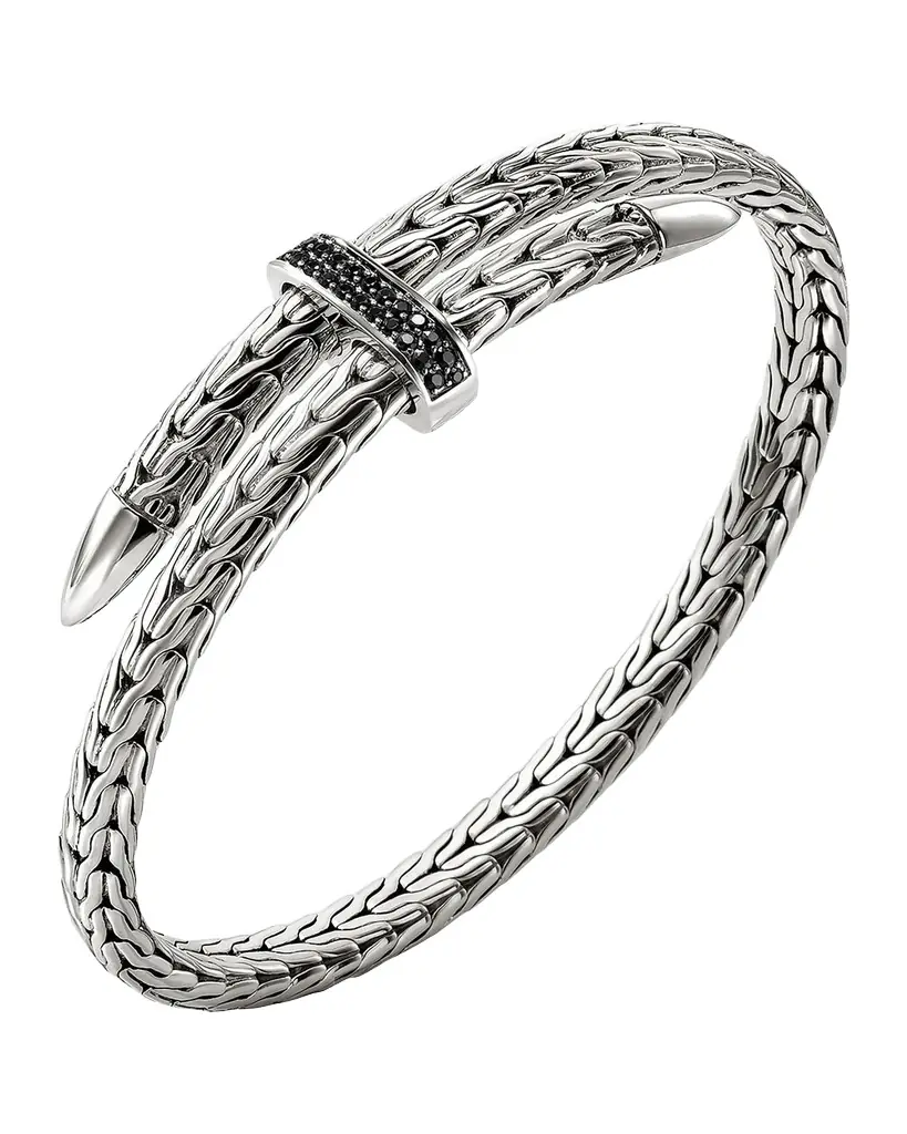 John Hardy Spear Flex Cuff in Sterling Silver and Black Sapphires