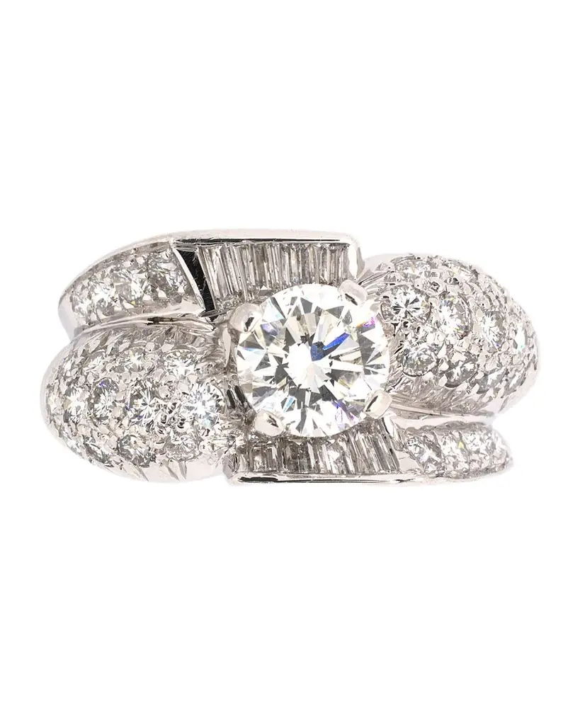 NM Estate Estate Platinum Diamond Princess Cocktail Ring, Size 6.25